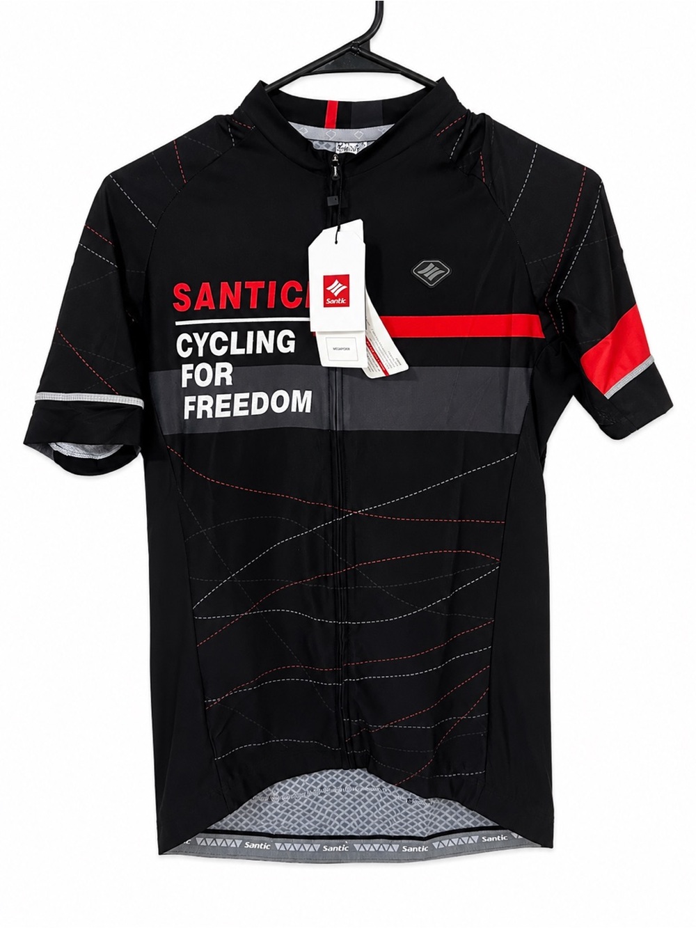 NWT Santic Men’s Cycling Jersey Full Zip Black Red Size US Small